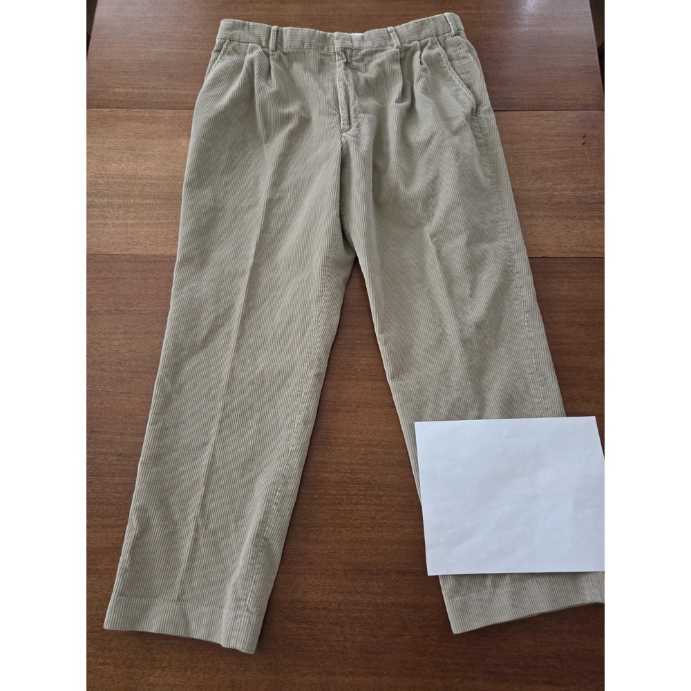 Lands End Corduroy Pleated Dress Pants Men's 38x30 Khaki Tan Business Holiday